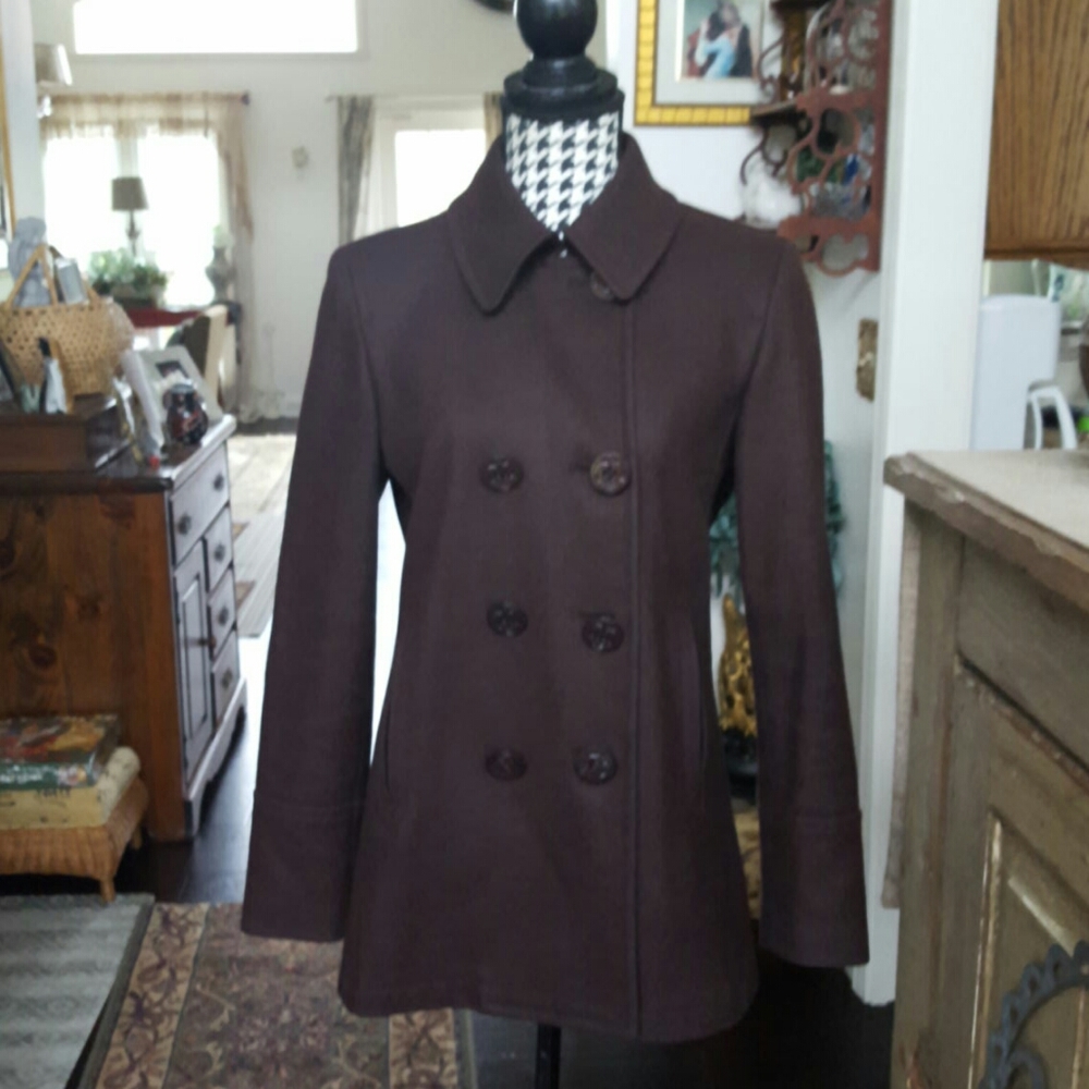 Signature Brown Wool Blend Pea Coat Size 6 - Picture 2 of 10